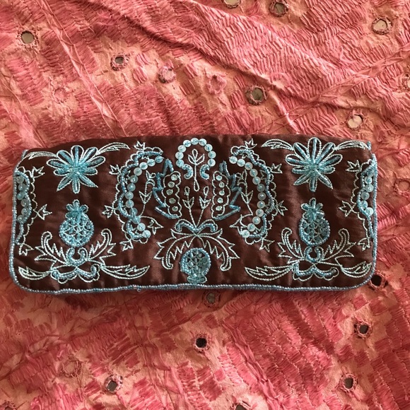monya Handbags - Monya silk foldover beaded pouch